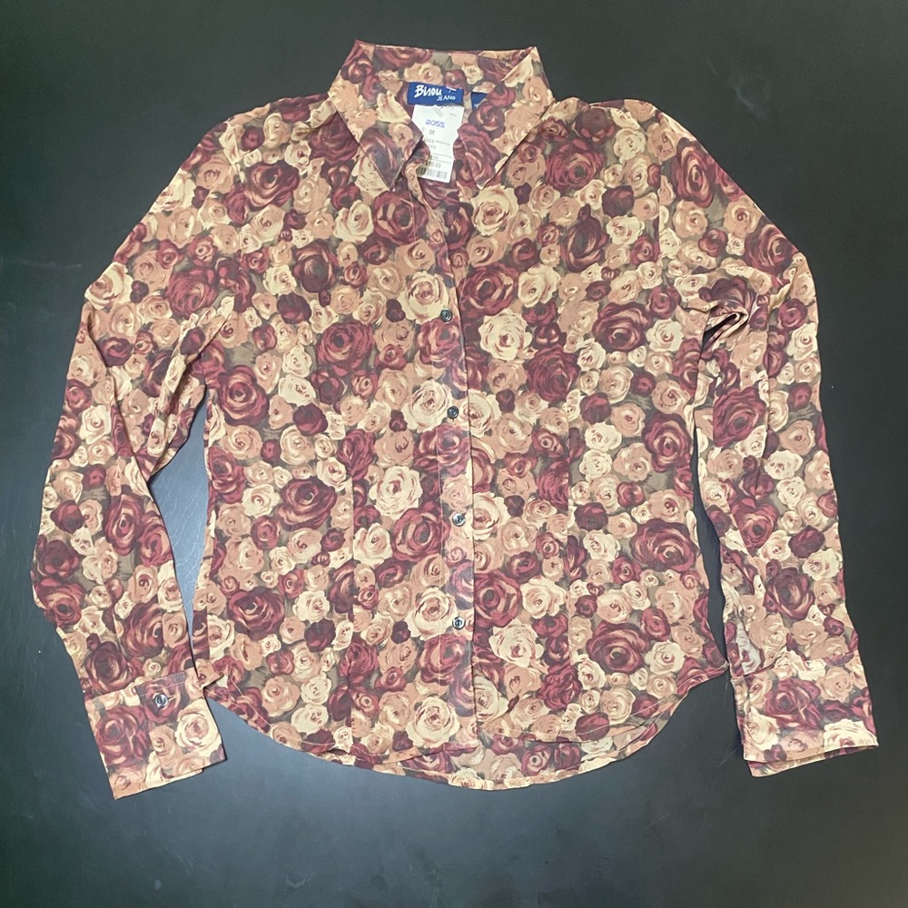 Sheer Rose Pattern Button down Long-sleeve Shirt